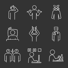 Poster - Emotional stress chalk icons set