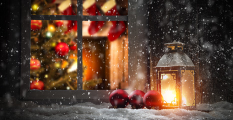 Wall Mural - christmas window sill and fireplace