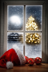 Wall Mural - Christmas tree and window sill 