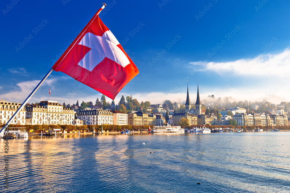 Lucern lake and town waterfront morning view