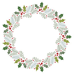 Christmas Wreath with Round Frame for Cards Design Vector Layout with Copyspace Can be use for Decorative Kit, Invitations, Greeting Cards, Blogs, Posters, Merry Christmas and Happy New Year.