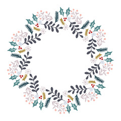  Christmas Wreath with Round Frame for Cards Design Vector Layout with Copyspace Can be use for Decorative Kit, Invitations, Greeting Cards, Blogs, Posters, Merry Christmas and Happy New Year.