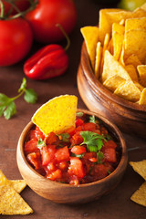 Wall Mural - mexican salsa dip and nachos tortilla chips