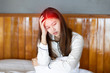 © 220 Selfmade studio - Asian young Woman have a Migraine and headache after wake up in the morning,Healthcare Concept