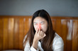 © 220 Selfmade studio - Asian young Woman have a Nasal pain after wake up in the morning,Healthcare Concept