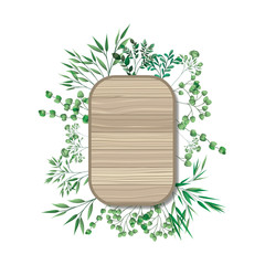 Sticker - rectangle of wooden with branches and leafs