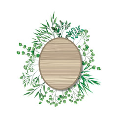 Sticker - oval of wooden with branches and leafs