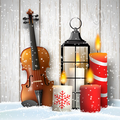 Wall Mural - Christmas still-life with gift candles and violin