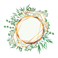 golden frame decagon with foliage isolated icon