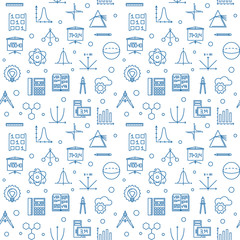 Science, technology, engineering and math vector seamless pattern made with STEM blue linear icons on white background