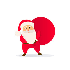 Sticker - Cute Santa Claus with bag. Christmas vector icon. 