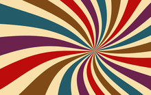 Retro Starburst Or Sunburst Background Vector Pattern With A Dark Vintage Color Palette Of Red Purple Blue Brown And Beige In A Spiral Or Swirled Radial Striped Design