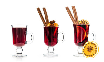 Mulled wine orange cinnamon anise isolated white background