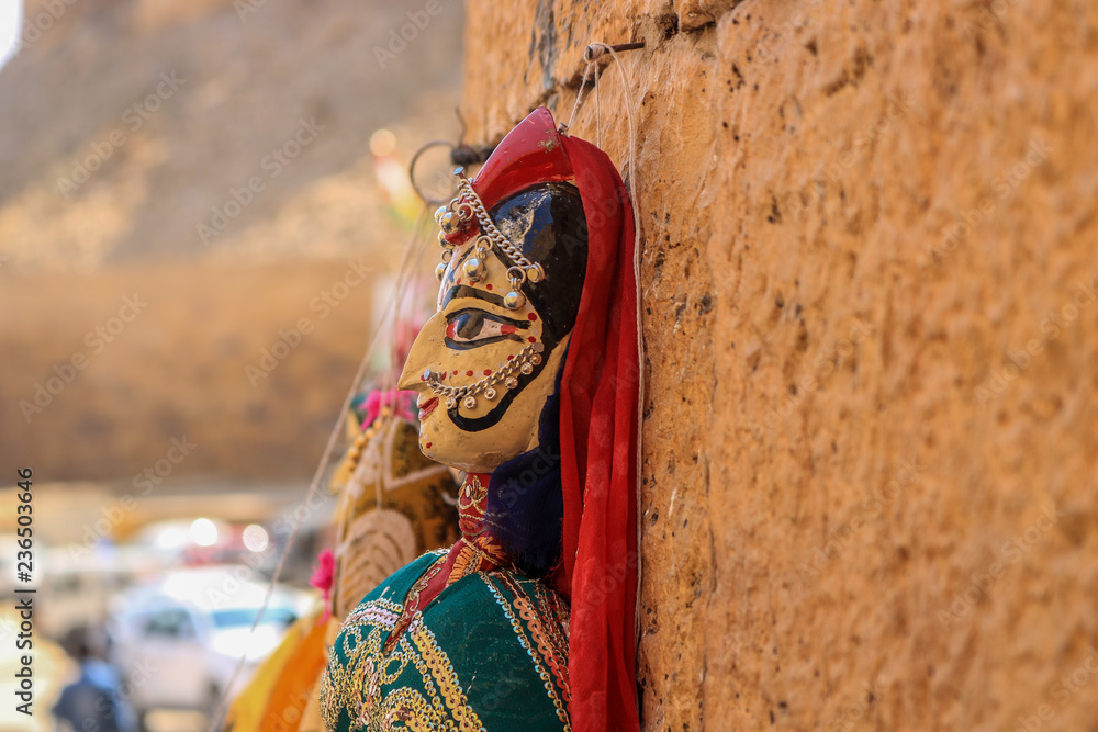 Indian String Puppet Rajasthani puppets (Kathputli) have been displayed on a shop at ...