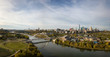 Aerial panoramic view of the beautiful modern city during a sunny day. Taken in Edmonton, Alberta, Canada.