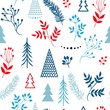A set of simple Christmas patterns. color illustration of Christmas trees, snowflakes, leaves, branches, cranberries, berries. flat design. winter illustration