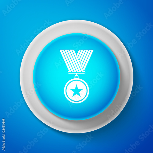 White Medal With Star Icon Isolated On Blue Background Winner