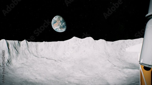 Fotografía Astronaut on the moon in the crater near the lander salutes