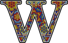Initial W With Colorful Dots Abstract Design With Mexican Huichol Art Style