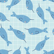 narwhal toss seamless repeat pattern, cute ocean background
