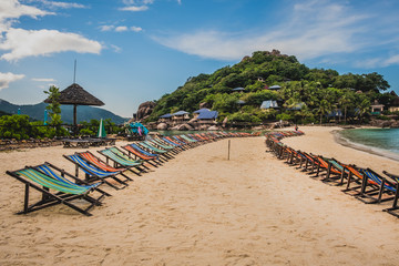 Wall Mural - colorful beach chairs on the white sand beach at koh Nang Yuan in Suratthani province Thailand