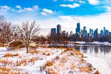 Chicago Skyline From Lincoln Park Chicago During The Winter