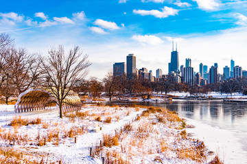 Chicago Skyline from Lincoln Park Chicago during the Winter