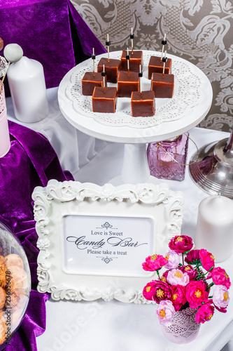 Candy Bar Wedding Reception Table With Sweets Candies Dessert