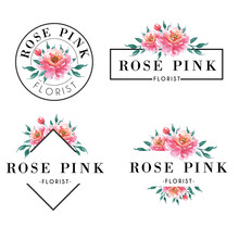 Feminine Logo Set In Watercolor Rose Pink