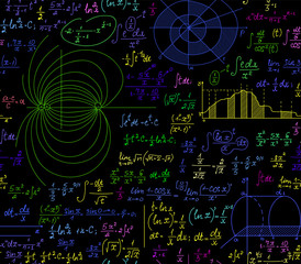 Wall Mural - math multicolored vector seamless pattern with various algebra formulas, calculations and geometrica