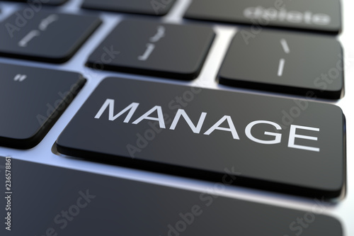 Fotografie, Obraz Computer keyboard featuring MANAGE key. Conceptual 3D rendering