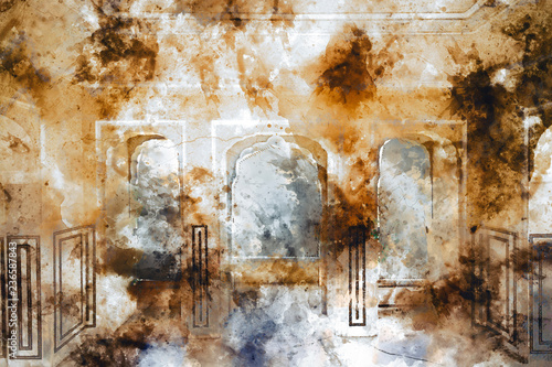 Abstract Painting Of Old Palace With Doors In Warm Tone Digital
