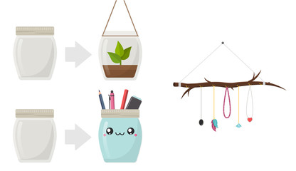 Wall Mural - DIY Do it yourself Flat Design Schmuck Stifte Halter upcycling  isoliert auf weißem Hintergrund