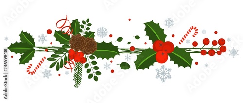 Holly Berry Pine Branch And Cones Snowflakes Serpentine And