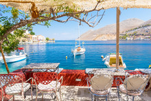 Beautiful View On Blue Sea On Symi Island In Greece