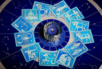 Wall Mural - Zodiac symbols with candle like astrology bacground