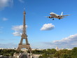 Eiffel Tower with Arriving Airplane