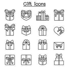 Poster - Gift box, Present icon set in thin line style