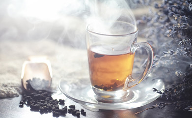 Brewed tea on a serving table