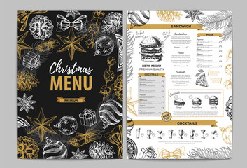 Wall Mural - Hand drawing Christmas holiday menu design. Restaurant menu