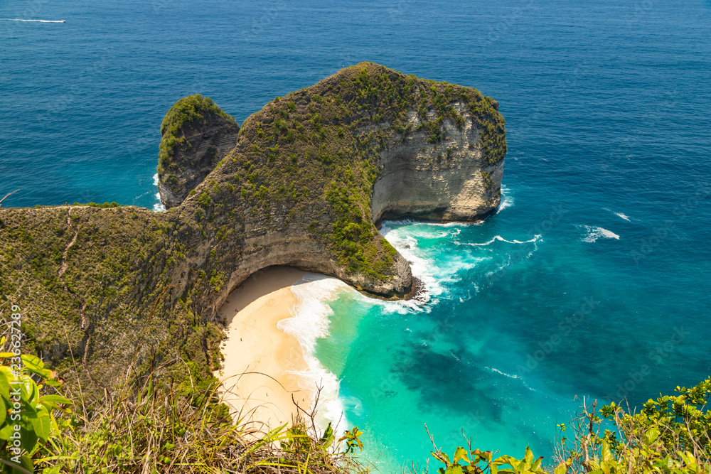 The famous cliff view over Kelingking Beach in Nusa Penida, Bali ...