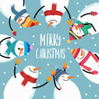 Christmas card with cute snowman and wishes