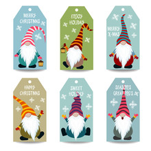 Christmas Labels Collection With Gnomes