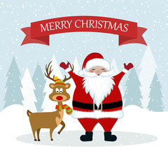 Wall Mural - Christmas card with Santa and reindeer