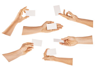 Hand holding card isolated with clipping path