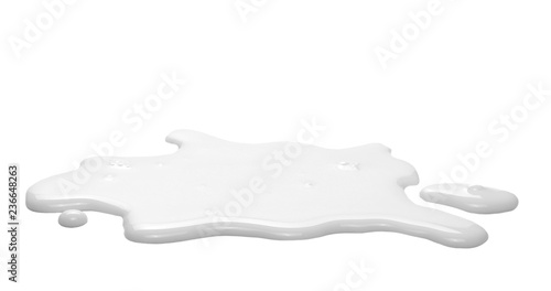 Fotografía Spilled milk puddle isolated on white background and texture, with clipping path