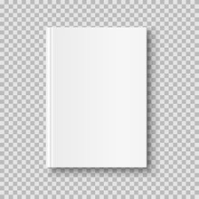 Vertical Closed Book Mock Up Isolated On Transparent Background. White Blank Cover. 3D Realistic Book, Notepad, Diary Etc Vector Illustration
