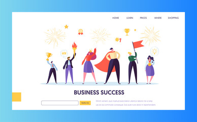 Wall Mural - business success, leadership, achievement landing page template. businessman character with prize, s