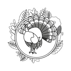 Wall Mural - cute turkey and maple leaves