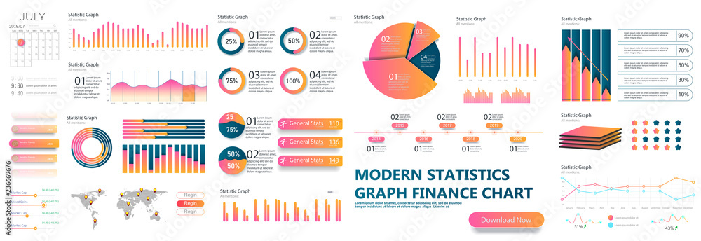 Presentation Template design. Business data graphs. Vector financial and marketing charts. - obrazy, fototapety, plakaty 